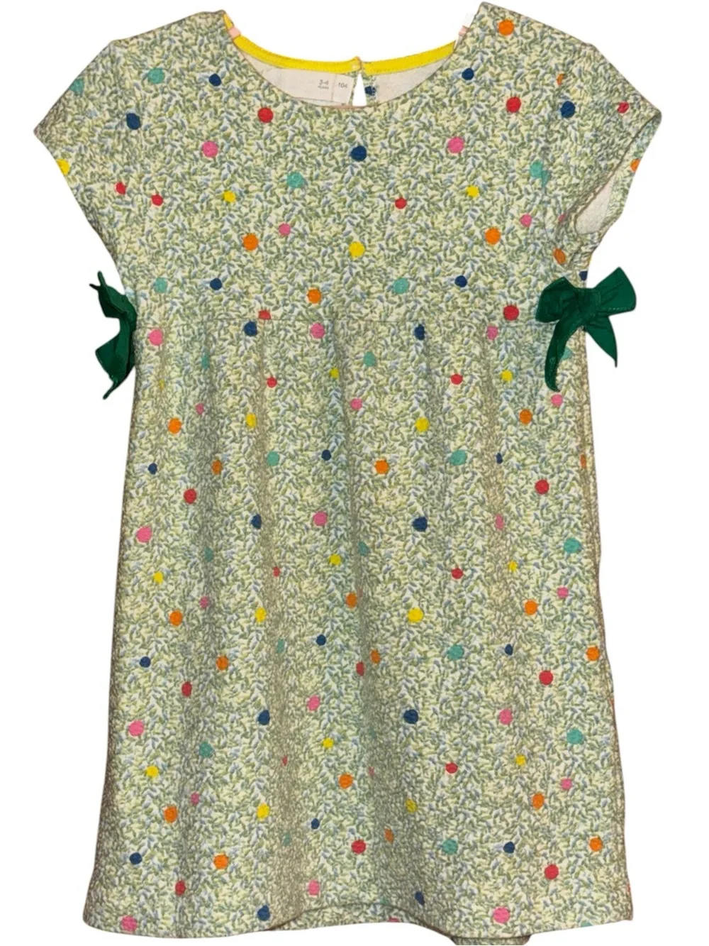 Zara Toddler Girl’s Green Floral Confetti Dress w/Green Bows Size 3-4 Years